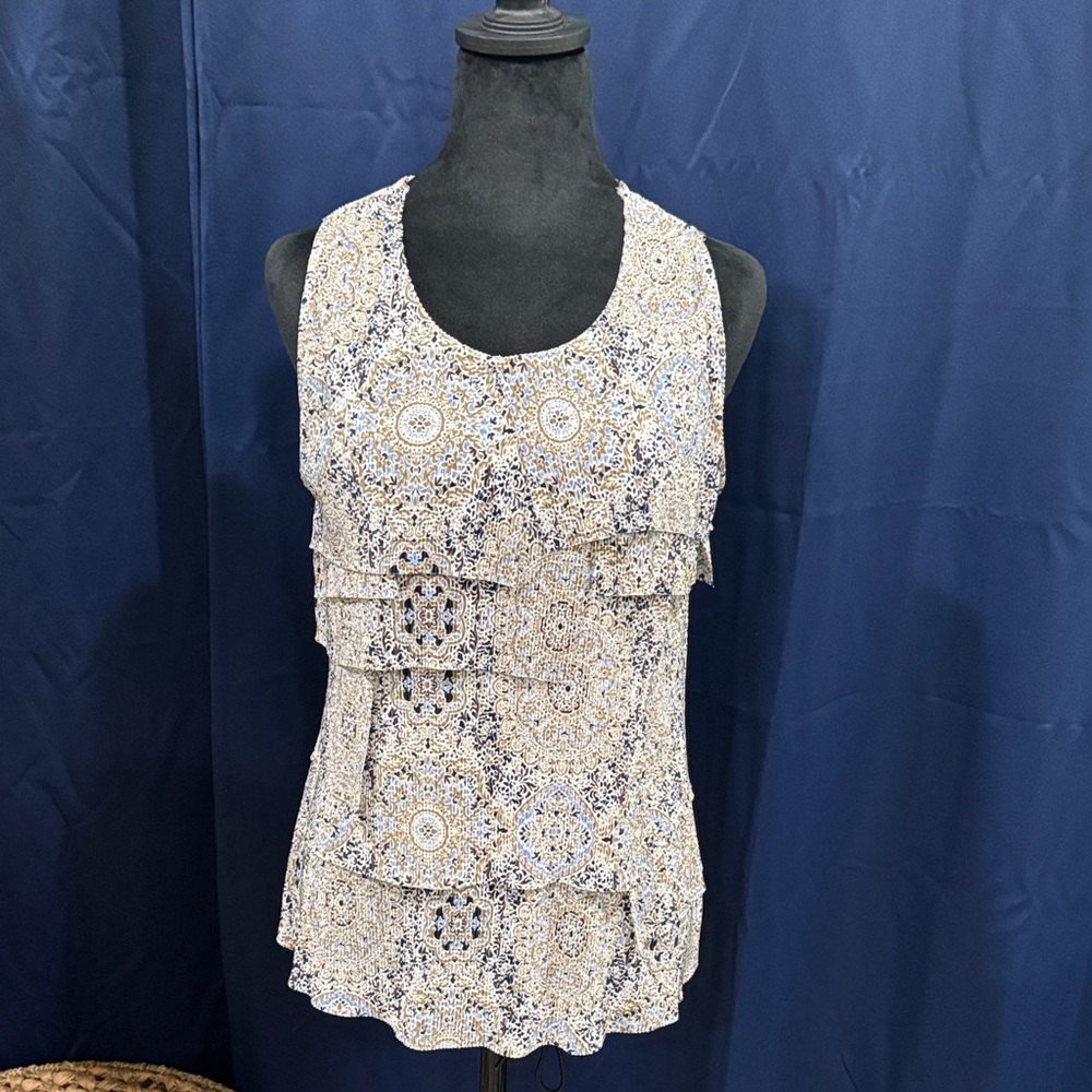 Christopher & Banks Floral Tank Top - Cream and Blue